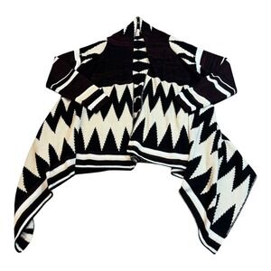 Rhapsody‎ XL/XG Drape Cardigan Sweater Black White Knit Aztec Southwestern